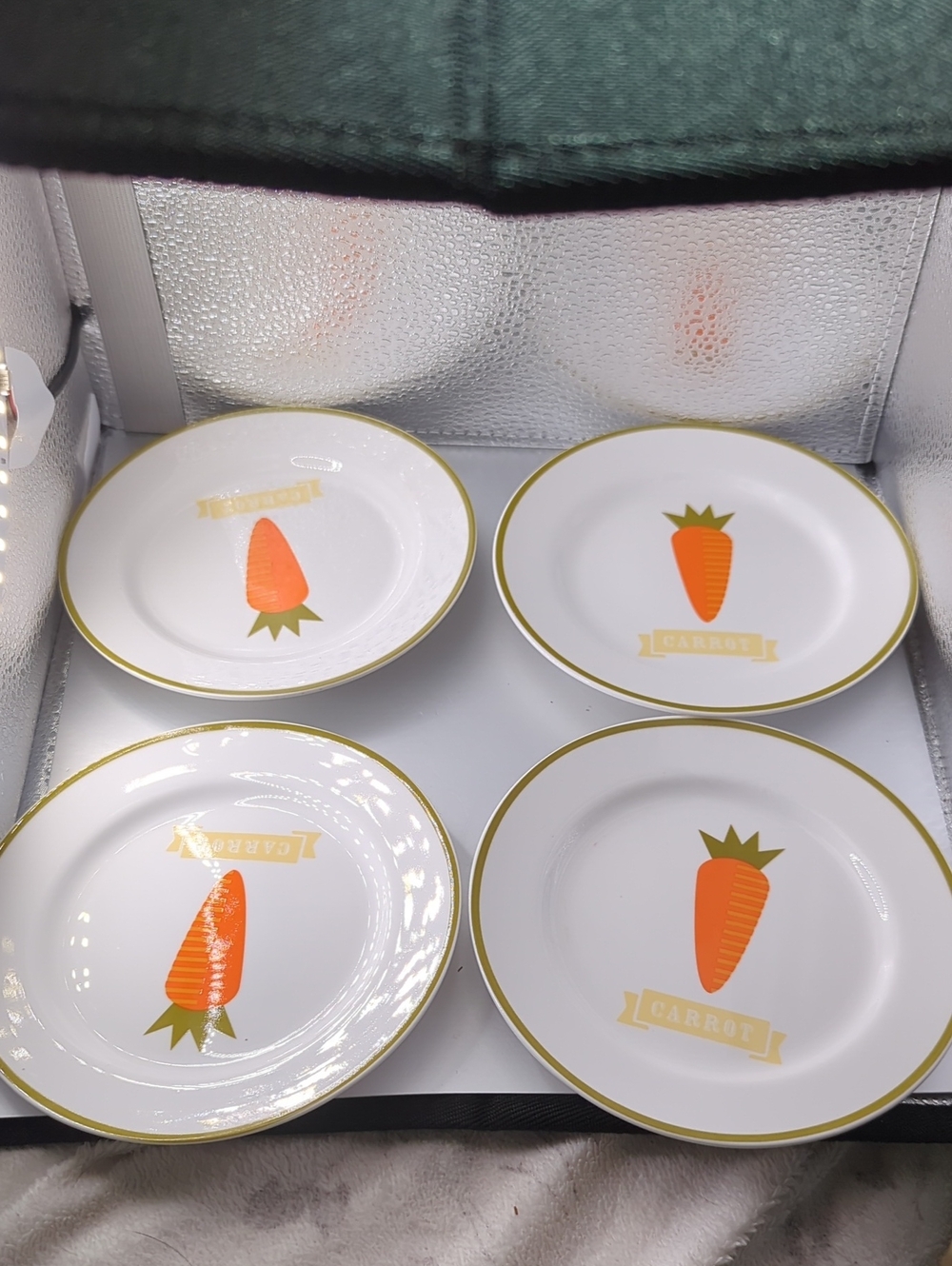 Carrot Print Dessert Plates - White and Orange